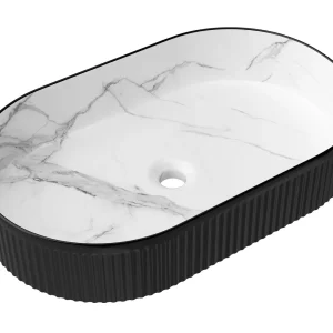 Kensington Oval 560x350x120 Matte Black & Matte White Carrara Basin